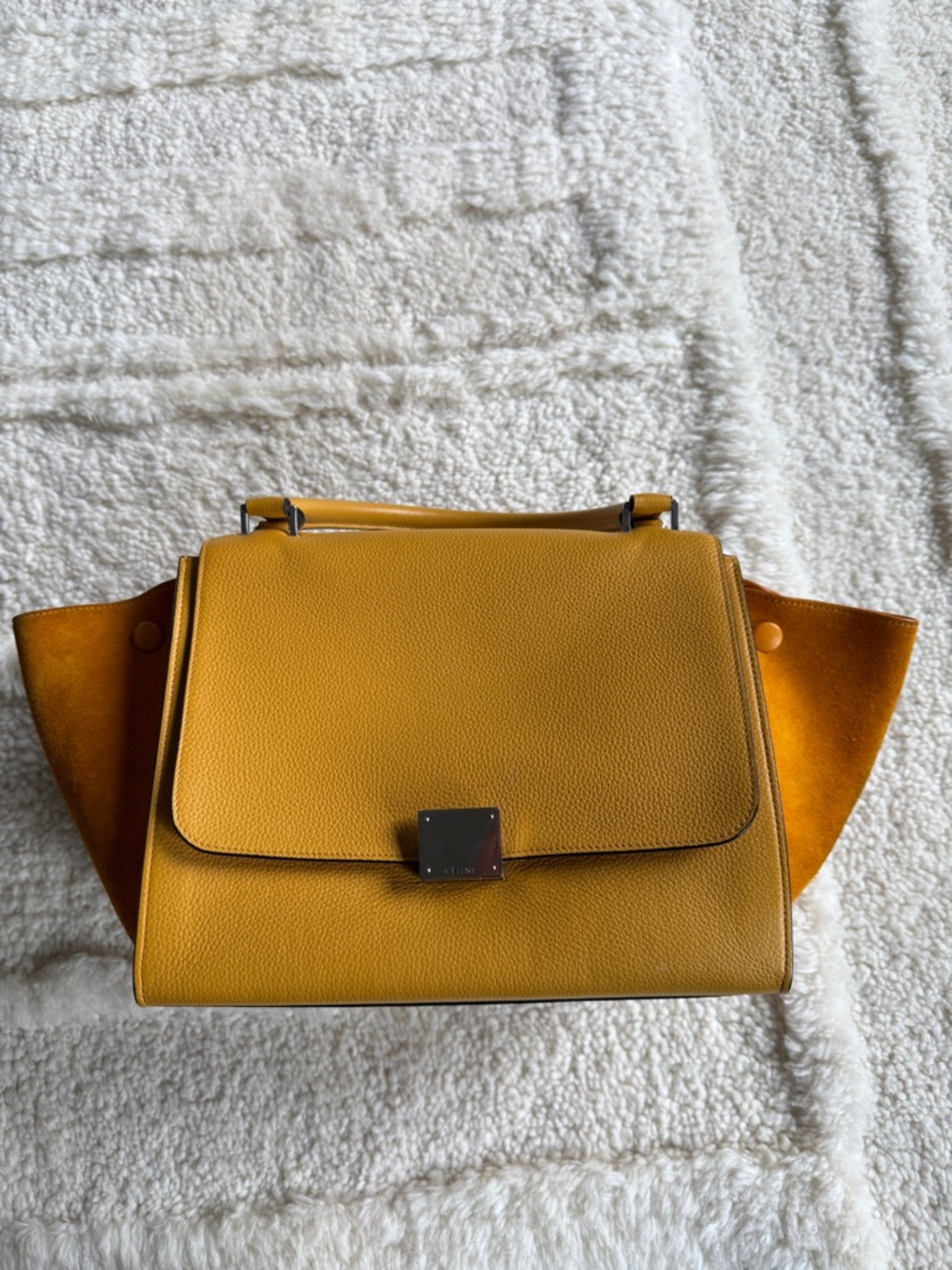 CELINE TAUPE LEATHER/SUEDE 'TRAPEZE' TOP HANDLE BAG